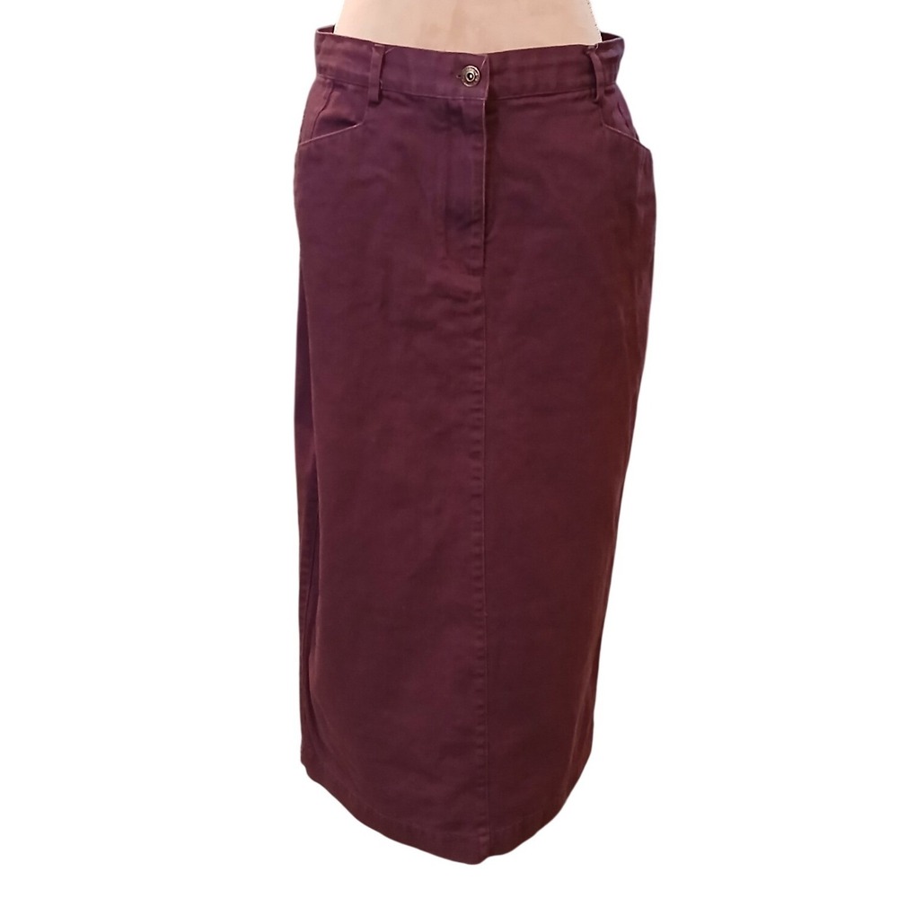 Christopher & Banks Purple Cotton Twill Midi Skirt Womens 10 Plum Straight Vent - Picture 1 of 11